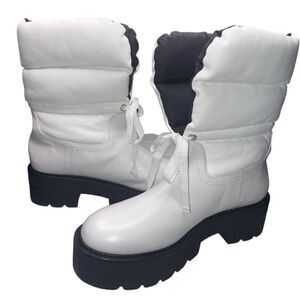 Stuart Weitzman White Tyler Ultralift Puffer Chunky Sole Leather Boots Wms Sz 6
